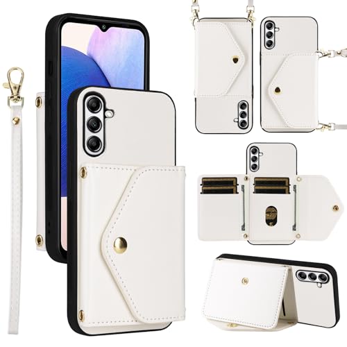 Dswteny Schutzhülle für Samsung Galaxy A24 4G/5G, mit Handgelenkband, Schultergurt, Flip-Geldbörse, PU-Leder, Kreditkartenhalter, Ständer, Handyhülle, für A 24 / 24A LTE LTE für Damen und Herren, Weiß Dswteny Schutzhülle für Samsung Galaxy A24 4G/5G, mit Handgelenkband, Schultergurt, Flip-Geldbörse, PU-Leder, Kreditkartenhalter, Ständer, Handyhülle, für A 24 / 24A LTE LTE für Damen und Herren, Weiß von Dswteny