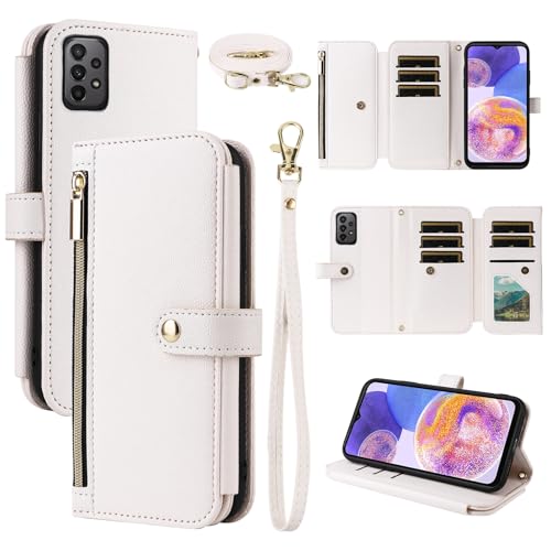 Dswteny Schutzhülle für Samsung Galaxy A53 5G mit Handgelenkschlaufe, Schultergurt, Reißverschluss, PU-Leder, Klappetui, Kreditkartenhalter, Ständer, Handyhülle für A 53 G5 53A SM A536U 16,5 cm (6,5 von Dswteny