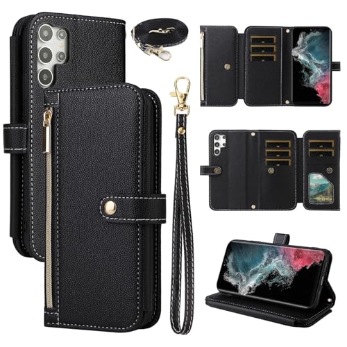 Dswteny Schutzhülle für Samsung Galaxy S25 Ultra 5G, mit Handschlaufe, Schultergurt, Reißverschluss, luxuriöses PU-Leder, Klappetui, Kreditkartenhalter, Ständer, Handyhülle für S25Ultra 25S S 25, von Dswteny