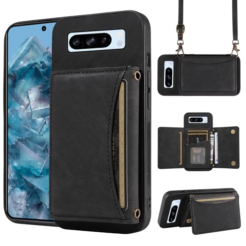 Handyhülle für Google Pixel 8 Pro 5G Wallet Cover mit Crossbody Schultergurt und Leder Kreditkartenhalter Tasche Slim Stand Cell Zubehör Pixel8Pro Pixel8 XL Eight 8Pro Frauen Mädchen Schwarz Handyhülle für Google Pixel 8 Pro 5G Wallet Cover mit Crossbody Schultergurt und Leder Kreditkartenhalter Tasche Slim Stand Cell Zubehör Pixel8Pro Pixel8 XL Eight 8Pro Frauen Mädchen Schwarz von Dswteny