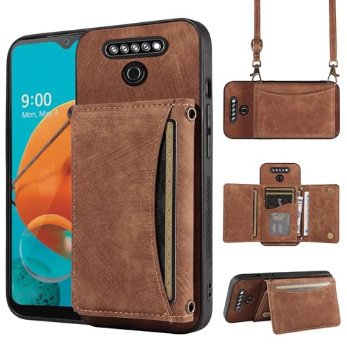 Handyhülle für LG K61/Q61/K51S/K41S Wallet Cover mit Crossbody Schultergurt und Leder Kreditkartenfach Slim Stand Cell Zubehör Handy Flip Geldbörse K 61 51S 41S Damen Mädchen Braun Handyhülle für LG K61/Q61/K51S/K41S Wallet Cover mit Crossbody Schultergurt und Leder Kreditkartenfach Slim Stand Cell Zubehör Handy Flip Geldbörse K 61 51S 41S Damen Mädchen Braun von Dswteny