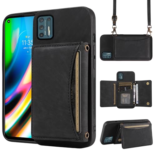 Handyhülle für Moto G9 Plus Wallet Cover mit Crossbody Schultergurt und Leder Kreditkartenfach Tasche Slim Stand Cell Zubehör MotoG9Plus Motorola 9G G 9 + G9+ G9Plus Mädchen Frauen Schwarz Handyhülle für Moto G9 Plus Wallet Cover mit Crossbody Schultergurt und Leder Kreditkartenfach Tasche Slim Stand Cell Zubehör MotoG9Plus Motorola 9G G 9 + G9+ G9Plus Mädchen Frauen Schwarz von Dswteny
