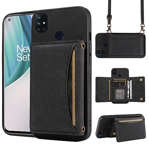 Handyhülle für OnePlus Nord N10 5G Wallet Cover mit Crossbody Schultergurt und Leder Kreditkartenfach Tasche Slim Cell Zubehör One Plus N 10 G5 1 Plus 10N 1plus One+ 1+ N105G Mädchen Schwarz Handyhülle für OnePlus Nord N10 5G Wallet Cover mit Crossbody Schultergurt und Leder Kreditkartenfach Tasche Slim Cell Zubehör One Plus N 10 G5 1 Plus 10N 1plus One+ 1+ N105G Mädchen Schwarz von Dswteny