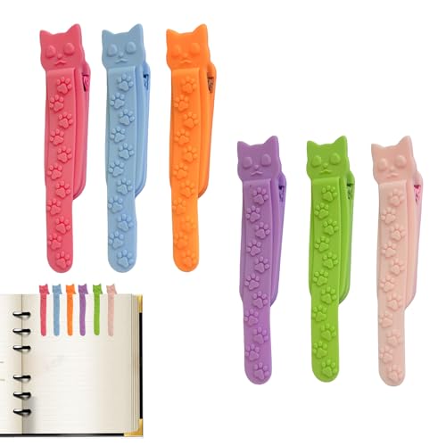 Dtaigou Automatisches Lesezeichen, Silikon -Lesezeichen,Cat Book Marker Fun Lesezeichen | 6x Silicon -Seitenhalter -Clip für Buchliebhaber, niedliche -Lesezeichen Lesen Accessoires Seitenmarkierungen von Dtaigou