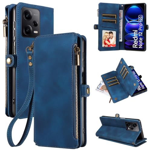 Dtdepth Handyhülle für Xiaomi Redmi Note 12 Pro 5G Hülle mit Kartenfach Geldbörse Magnetverschluss Schutzhülle Klapphülle Ständer Handytasche Leder Tasche Wallet Flip Case Cover - Blau von Dtdepth