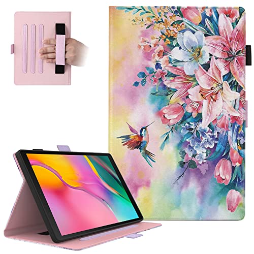 Dteck Galaxy Tab A 10.1 Hülle (Modell SM-T510) – Stoßfeste Lederhülle mit verstellbarem Standwinkel/Handschlaufe für Galaxy Tab A 10,1 Zoll Android Tablet 2019 (Pink Blossom) von Dteck