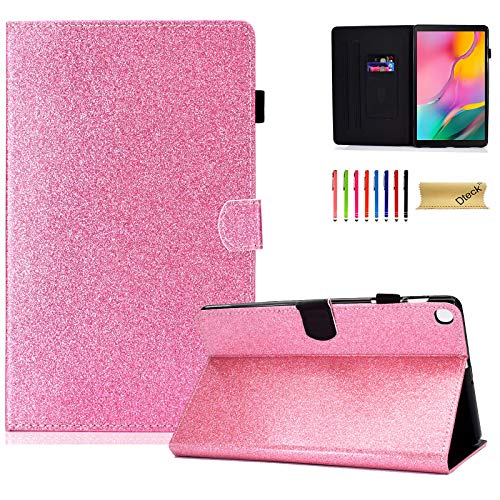 Dteck Galaxy Tab A 10.1 Hülle 2019 Tablet SM-T510/T515, Glitzer Bling Folio Stand Cover mit Bleistift Halter & Kartenfächer Wallet Case für Samsung Galaxy Tab A 10.1 Zoll SM-T510, Pink von Dteck