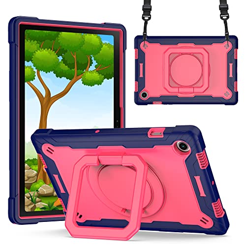 Dteck Schutzhülle für Samsung Galaxy Tab A8 Tablet (Modell SM-X200) – [mit Schultergurt] stoßfeste, robuste Standfunktion, schützende tragbare Griffabdeckung für Kinder (01 Rosa + Blau) von Dteck