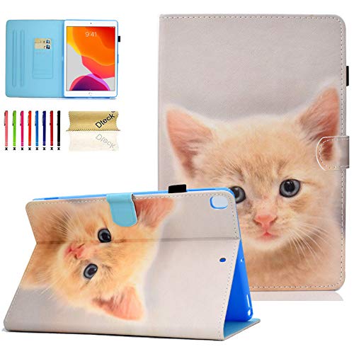 Dteck Schutzhülle für iPad 7. Generation, 10.2 Hülle 2020, Slim Fit Folio Ständer, Premium PU-Leder Smart Cover mit Auto Wake/Sleep Apple 8. Generation 10,2 Zoll Tablet 2019 Release, niedliche Katze von Dteck