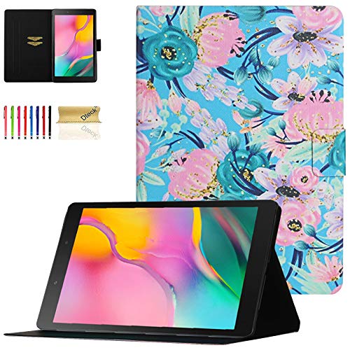 Dteck T290 Galaxy Tab A 8.0 2019 Premium Leder Folio Case Cover und mehrere Betrachtungswinkel Ständer Hülle für Samsung Release Modell T290/T295/T297, rosa Blumen von Dteck