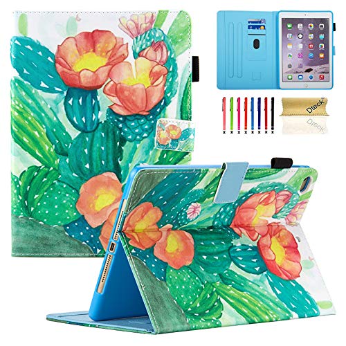 Dteck iPad 9.7 2018 2017 Air 2 Hülle, PU Leder Ständer Folio Einstellbare Multi-Winkel Betrachtungsstand Smart Cover mit Auto Sleep/Wake für Apple 6. 5. Generation, 1 2, Kaktus von Dteck