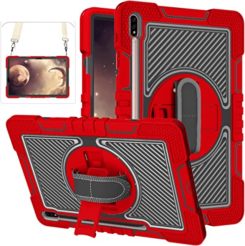 Schutzhülle für Galaxy Tab S8 Plus/S7 FE 5G/S7 Plus für Kinder, um 360 Grad drehbarer Ständer, Griffschlaufe, robuster Schutz mit Stifthalter für Samsung Tablet 12,4 Zoll, Rot + Schwarz von Dteck