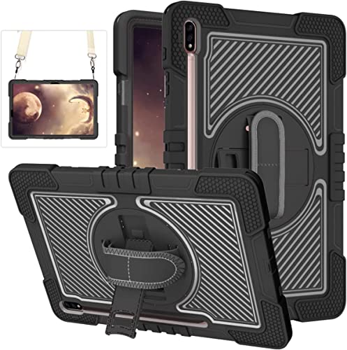 Galaxy Tab S8 Plus Hülle/Tab S7 FE 5G Hülle/Galaxy S7 fe Tablet-Hülle für Kinder mit 360° drehbarem Ständer und Griffschlaufe, robuster Schutz mit Stifthalter für Samsung Tablet 12,4 Zoll – Schwarz von Dteck