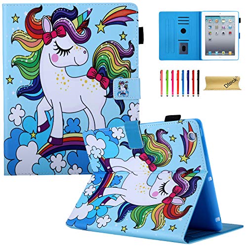 iPad , iPad 2/3/4 Hülle, Dteck Eckenschutz 3D Muster Folio Stand Book Style Wallet Case mit Auto Wake / Sleep Full Body iPad 2, iPad 3. Generation, iPad 4. Generation Tablet, 002 Colorful Unicorn von Dteck