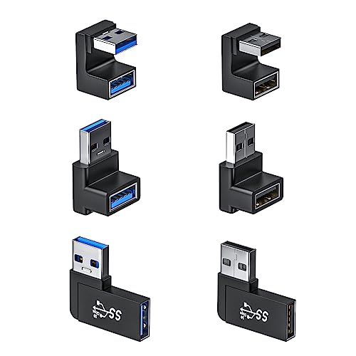 DuHeSin 6 Stück 180 Grad & 90 Grad USB 3.1 Adapter, Links und rechts gewinkelt, USB A Stecker auf Buchse, Extender Stecker für PC, Laptop, USB A Kfz-Ladegerät, Surface Pro 7+, Raspberry Pi und mehr von DuHeSin