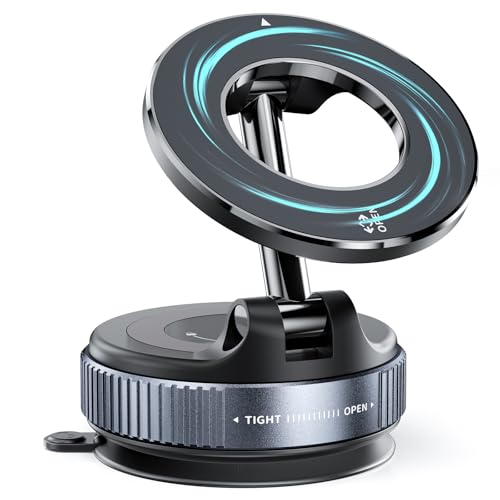 DuHeSin Vacuum Magnetic Phone Stand for Car, Vakuum-Magnet-Telefonhalter fürs Auto, Faltbarer, um 360° Verstellbarer magnetischer Saugnapf-Autotelefonständer für Mag-Safe/alle Smartphones von DuHeSin