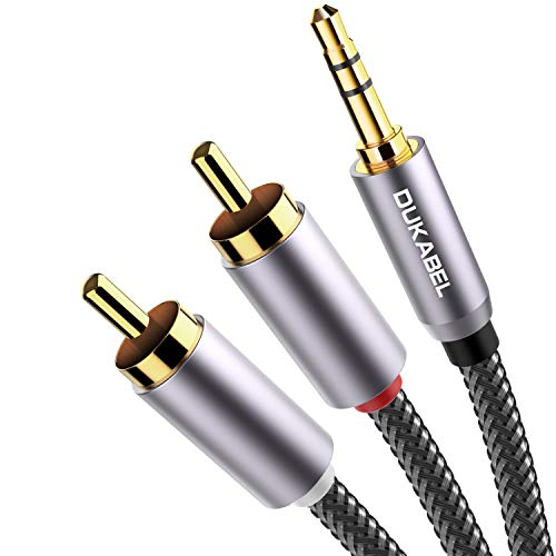 DuKabel 3,5mm Klinke auf Cinch Kabel 2 Chinch Stecker auf Klinke 3.5mm Stecker (3 Pole, Stereo) Rot Weiß Aux Kabel 3.5 auf RCA Audiokabel mit 99.99% 4N-OFC und 3-Abschirmung - Top Series 2.4m von DuKabel