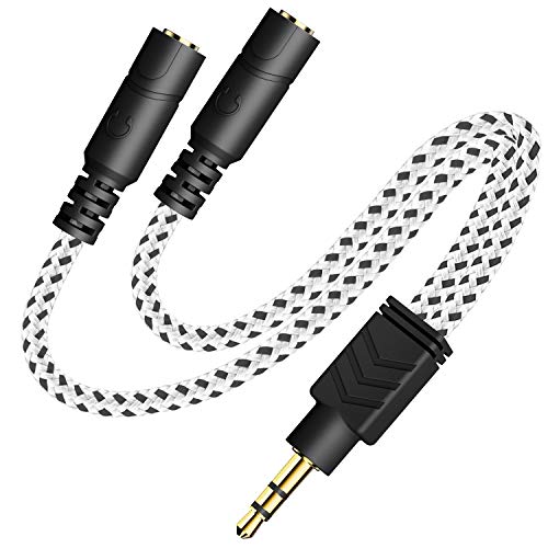 DuKabel 3,5mm Kopfhörer Splitter 2 Klinke auf 1 Klinke Kopfhörer Verteiler 3 Pole TRS Aux Splitter Kabel für Smartphone, Tablet, Laptop, Kopfhörer, Ohrhörer, Lautsprecher - Zebra Weiß 0.2 Meter von DuKabel