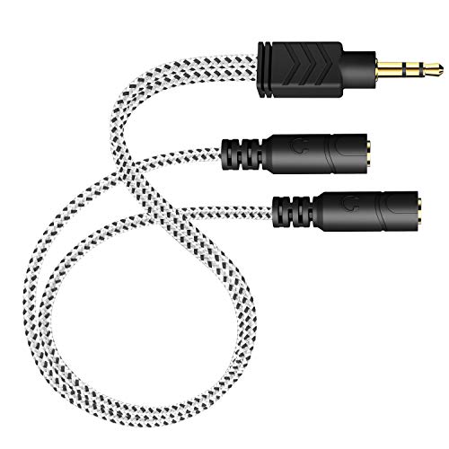 DuKabel Audio Splitter Klinke Y Aux Adapter 3,5mm TRS Stecker auf 2 × 3.5mm TRS Klinke Buchse Headset Adapter Kabel für Kopfhörer, Speaker, Smartphone, Tablet - Zebra Weiß 0.5 Meter von DuKabel