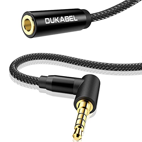 DuKabel Aux Verlängerung 90 Grad 4 Polig TRRS Klinke Kopfhörer Verlängerungskabel mit Winkelstecker kompatibel mit Auto Audiosystem, TV, Soundbar, Lautsprecher, Handy, Kopfhörer - Top Series 1.2m von DuKabel
