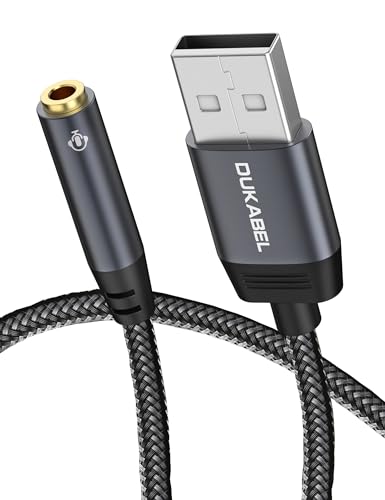 DuKabel Externe USB Soundkarte 0.2M USB auf 3.5mm Klinke Stereo Headset Adapter kompatibel mit PC, PS4, PS5, Laptop, Lautsprecher, Kopfhörer (CTIA Standard) und 4 poligem Mikrofon - Top Series von DuKabel
