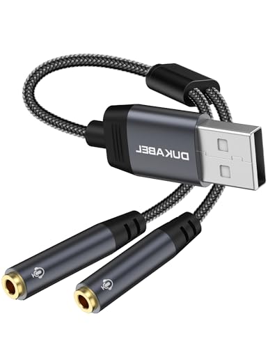 DuKabel Externe USB Soundkarte 0.3M USB auf 2 TRRS 3.5mm Buchsen (Audio+Mic) Headset Splitter Stereo Audio Y Adapter Kabel geeignet für PC, PS4, PS5, Laptop, Lautsprecher, Kopfhörer - Top Series von DuKabel