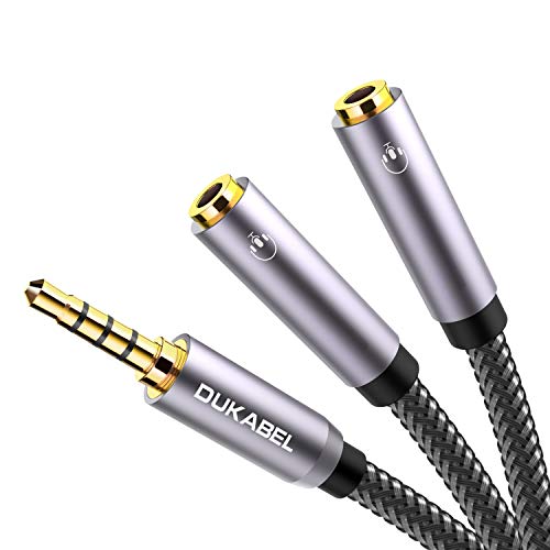 DuKabel Headset Splitter 30cm Nylon 3,5mm 4-polig TRRS Klinke Stecker auf zwei 4-polig TRRS Buchsen (Audio+Mic) Stereo Audio Y Splitter Kabel Aux Verlängerung Adapter Kabel - Top Series von DuKabel