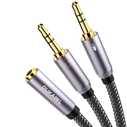 DuKabel Headset Splitter Kabel Vergoldet und Stark Geflochten Headset Adapter Klinke Y Kabel (3,5mm CTIA Buchse auf 2 x TRS Stecker) für PS4 Gaming Kopfhörer oder 4 polig Mikrofon - 1.2M von DuKabel