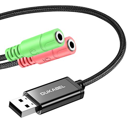 DuKabel Headset USB Adapter 1,2m für Computer, Laptop und PS4, USB Stecker auf 2X 3,5mm TRS Klinke Buchse USB Soundkarte für Kopfhörer, Lautsprecher und 3 Pole TRS Mikrofon - Schwarz von DuKabel