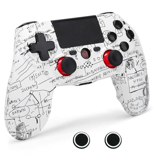 DuLingKer Wireless Controller Kompatibel für PS-4, Controller Kompatibel mit PS-4 Pro Slim PC, 1000mAh Akku Gamepad Joystick mit Dual Vibration, 6-Achsen Gyro Sensor, EXT/Audio Jack Weiss von DuLingKer