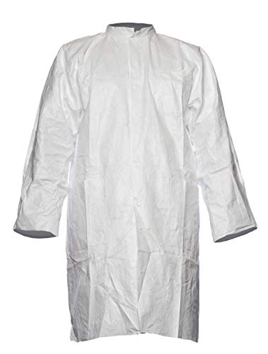 DuPont Tyvek 500 Laborkittel mit Druckknöpfen und Taschen 10 Stk. Laborkittel zur Ergänzung von Schutzkleidung PSA Kategorie Weiß Größe M von DuPont