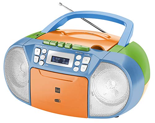 Dual DAB-P 210 Kassettenradio mit CD - DAB(+)/UKW-Radio - Boombox - CD-Player - Stereo Lautsprecher - USB-Anschluss - Aux-Eingang - Netz- / Batteriebetrieb - Tragbar - Bunt von Dual
