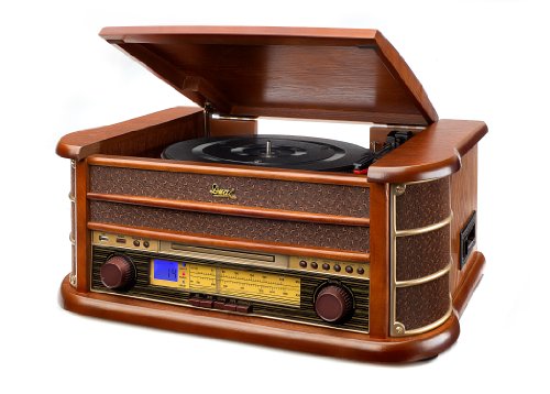 Dual NR 4 Nostalgie Musikanlage mit Plattenspieler (UKW-Tuner, MW-Radio, CD-RW, MP3, USB, Kassette, Aux-In) braun von Dual