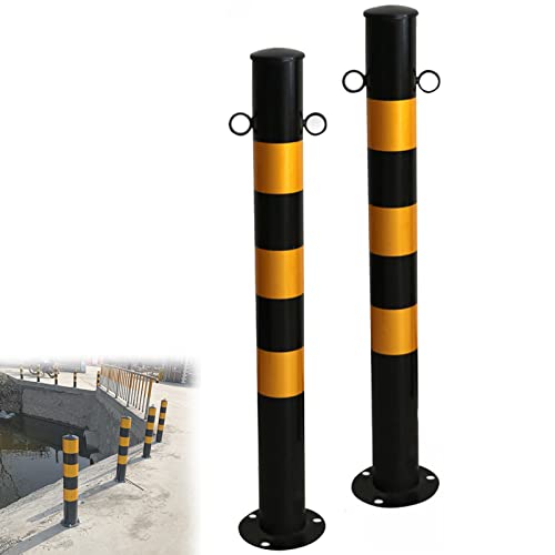 Sicherheitspfosten for Einfahrten, 2er-Pack – 76 mm große, kollisionssichere Poller aus verzinktem Stahl mit Reflektorstreifen und Aufhängekette for mehr Sicherheit(76x650mm) von DuanXing
