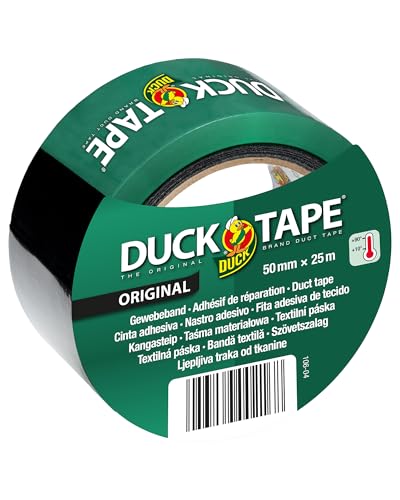 DUCK TAPE 106-04 Original Gewebeband – Selbstklebendes Klebeband mit wasserdichter Oberfläche – Panzertape extra stark für innen & außen – 50mm x 25m - Schwarz von Duck