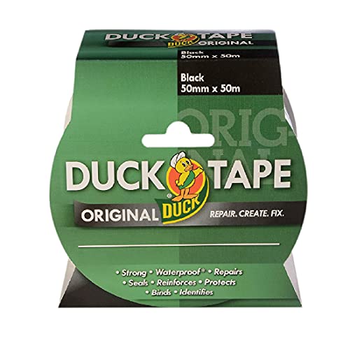Duck Tape Original, Schwarz, 50 mm x 50 m Das hochfeste, wasserdichte Gaffer- und Rohr-Klebeband, Reparaturband. von Duck
