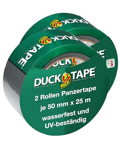 Duck Tape Original Gewebeband Silber 2 Rollen je 50 mm x 25 m - Panzerband Extra Stark Innen & Außen - Wetterbeständig & Wasserdicht - Reparieren & Fixieren von Duck