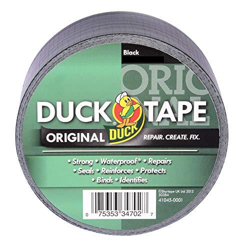 Duck Tape Original-Reparaturband, 50 mm x 25 m, wasserfest, für Gaffer- und Kanalklebeband, Schwarz von Duck