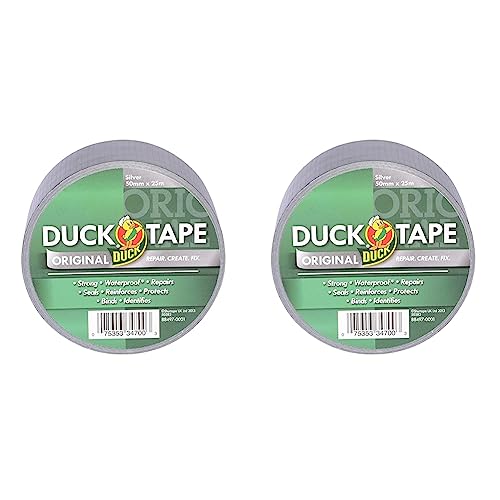 Duck Tape Original Silber 50 mm x 25 m Das Original hochfeste wasserdichte Gaffer- und Kanal-Klebeband für Reparaturarbeiten (Packung mit 2) von Duck