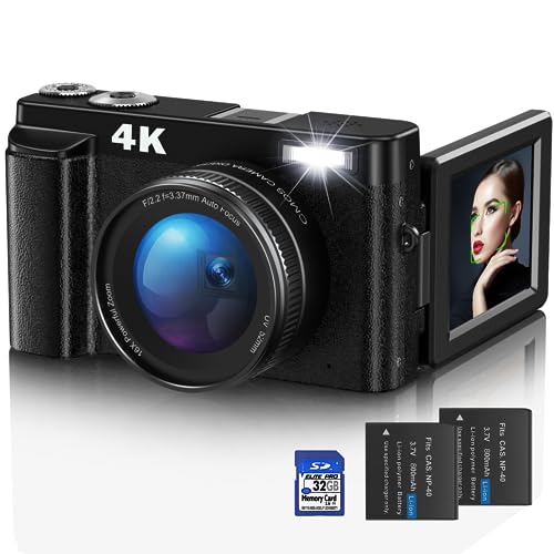 Digitalkamera,4K UHD Fotokamera Autofokus mit 32G Karte, 48MP Vlogging Kamera mit 180° Flip-Bildschirm und UV Linse,Kompaktkamera für Teenager Anfänger Erwachsene - Schwarz von Duluvulu