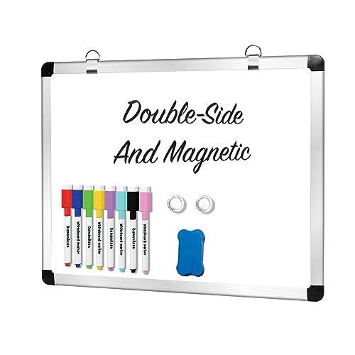 DumanAsen Magnetisches Whiteboard, doppelseitiger trocken abwischbar Magnettafel, Aluminiumrahmen – inkl. 8 Marker, 43cm x 33cm von DumanAsen