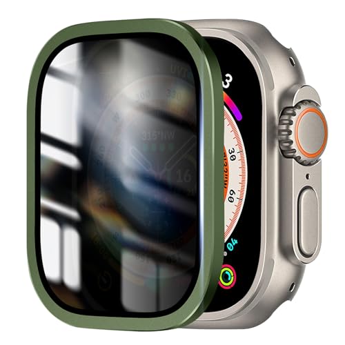 Schutzfolie für Apple Watch Ultra/Apple Watch Ultra 2 49mm, Anti-Spionage, Titanlegierungsrahmen mit 9h GehäRtetem Glas, UltradüNn, Kratzfest, Blasenfrei, Leichter Schutzfilm für iWatch Ultra/Ultra 2 von Dumgeo