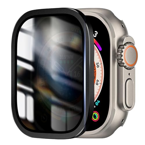 Schutzfolie für Apple Watch Ultra/Apple Watch Ultra 2 49mm, Anti-Spionage, Titanlegierungsrahmen mit 9h GehäRtetem Glas, UltradüNn, Kratzfest, Blasenfrei, Leichter Schutzfilm für iWatch Ultra/Ultra 2 von Dumgeo