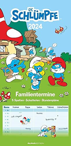 Die Schlümpfe - Familienplaner 2024 für 5 Personen - Alpha Edition-Verlag - Kalender mit 5 Spalten zum Eintragen - 22 cm x 45 cm von Dumont Kalenderverlag