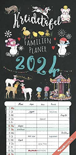 Familienplaner Kreidetafel - Kalender 2024 - Alpha Edition-Verlag - Wandkalender mit bezaubernden Illustrationen und 5 Spalten zum Eintragen - Familienkalender - 22 cm x 45 cm von Dumont Kalenderverlag