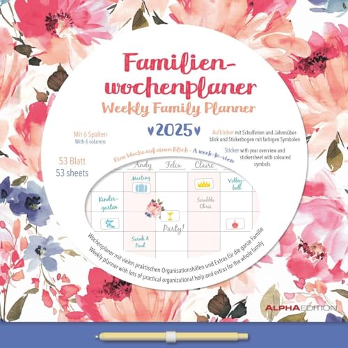 Familienwochenplaner Flowers - Kalender 2025 - Alpha Edition-Verlag - Familienkalender mit 6 spalten - 30,5 cm x 30,5 cm von Dumont Kalenderverlag