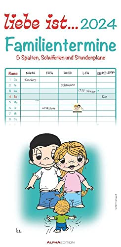 liebe ist... - Familienplaner 2024 für 5 Personen - Alpha Edition-Verlag - Kalender mit 5 Spalten zum Eintragen - 22 cm x 45 cm von Dumont Kalenderverlag