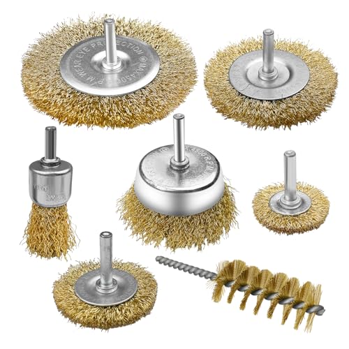 Dunkwckore 7-Teiliges Drahtbürste Bohrmaschine set, Rundschaft 6mm Messingbürste Bohrmaschine, Stahlbürste, Drahtbürste Akkuschrauber, Akkuschrauber Schleifaufsatz, Topfbürste Stahlbürsten für Bohrer von Dunkwckore