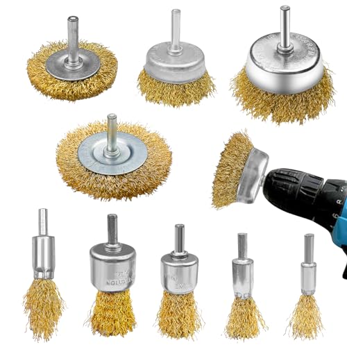 Dunkwckore 9-Teiliges Drahtbürste Bohrmaschine set, Rundschaft 6mm Messingbürste Bohrmaschine, Stahlbürste, Drahtbürste Akkuschrauber, Akkuschrauber Schleifaufsatz, Topfbürste Stahlbürsten für Bohrer von Dunkwckore