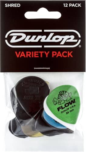 JIM DUNLOP Plektrum Variety Pack Tortex Shred, 12 Stück, Multicolor, ulex, tortex, delrin, flow, jazz III, Max grip von Jim Dunlop